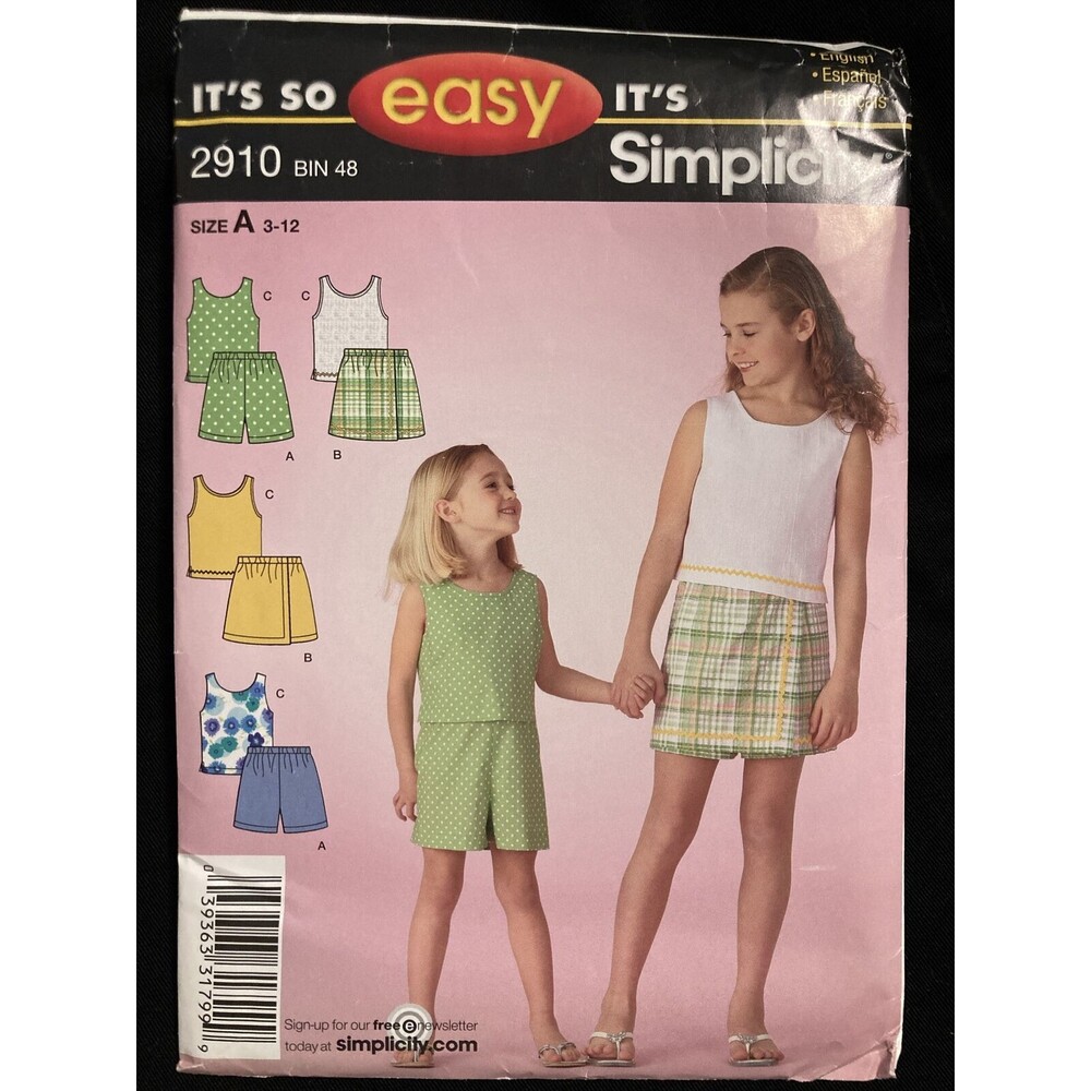 It's So Easy It's Simplicity 2910 Tops & Shorts Child & Girl's 3-12 Pattern